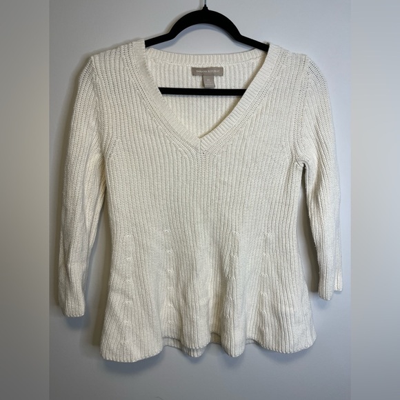 Banana Republic V-Neck Fluted Cotton Cashmere Sweater Sz XS - Picture 4 of 6